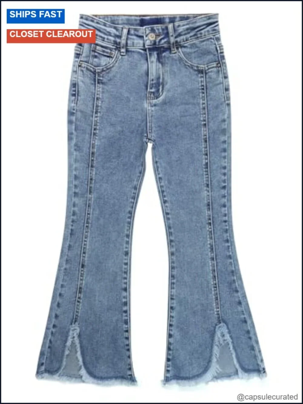Girls Flare Bell Bottom Jeans Elastic Waist Cotton Blend Denim Pants